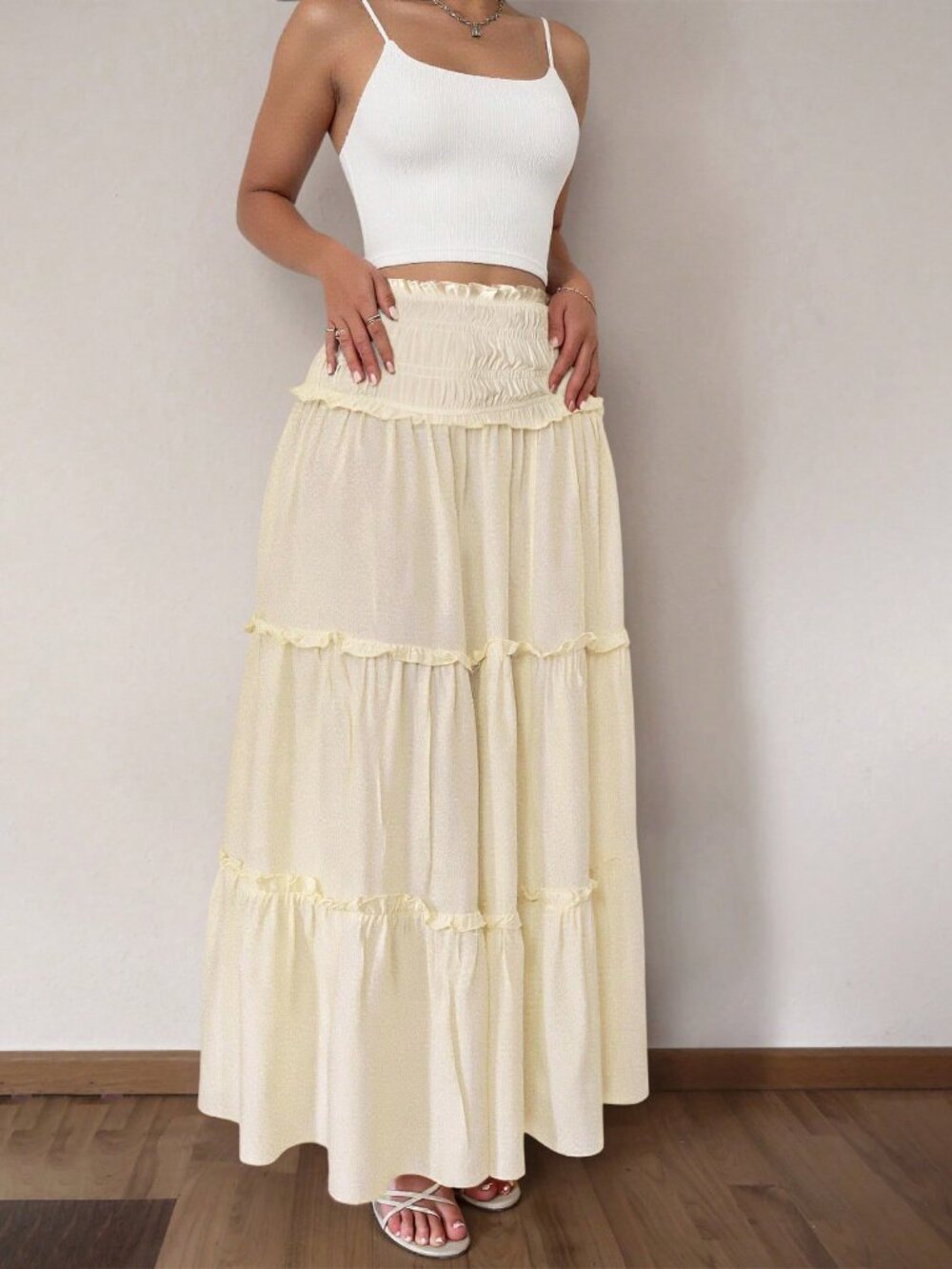 Yellow Casual Women's Boho Beach Vacation Long Skirt - Picture 6 of 8